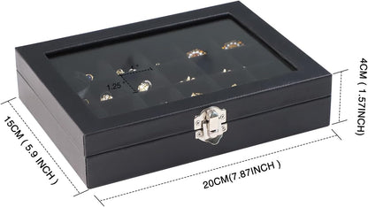 Small Jewelry Organizer 24 Grid Jewelry Box with Clear Lid Velvet Ring Holder Earring Organizer Jewelry Tray for Drawer Jewelry Display Case for Women Gift (Pink)
