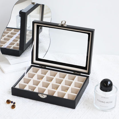 Small Jewelry Organizer 24 Grid Jewelry Box with Clear Lid Velvet Ring Holder Earring Organizer Jewelry Tray for Drawer Jewelry Display Case for Women Gift (Pink)