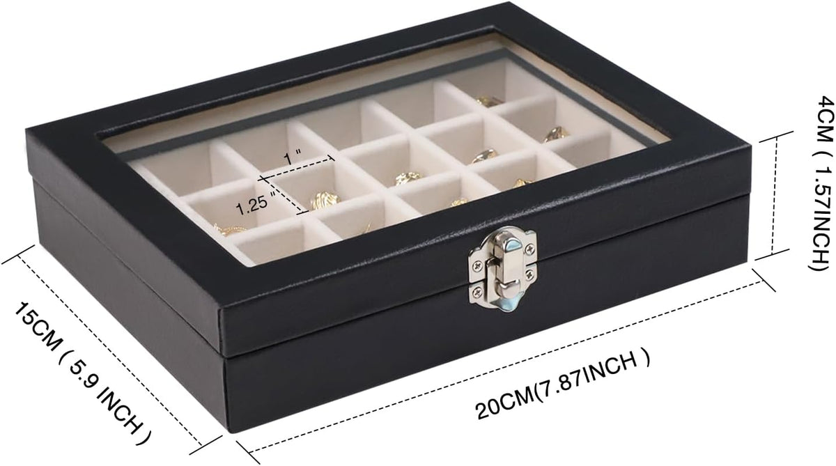 Small Jewelry Organizer 24 Grid Jewelry Box with Clear Lid Velvet Ring Holder Earring Organizer Jewelry Tray for Drawer Jewelry Display Case for Women Gift (Pink)