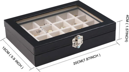 Small Jewelry Organizer 24 Grid Jewelry Box with Clear Lid Velvet Ring Holder Earring Organizer Jewelry Tray for Drawer Jewelry Display Case for Women Gift (Pink)