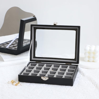 Small Jewelry Organizer 24 Grid Jewelry Box with Clear Lid Velvet Ring Holder Earring Organizer Jewelry Tray for Drawer Jewelry Display Case for Women Gift (Pink)