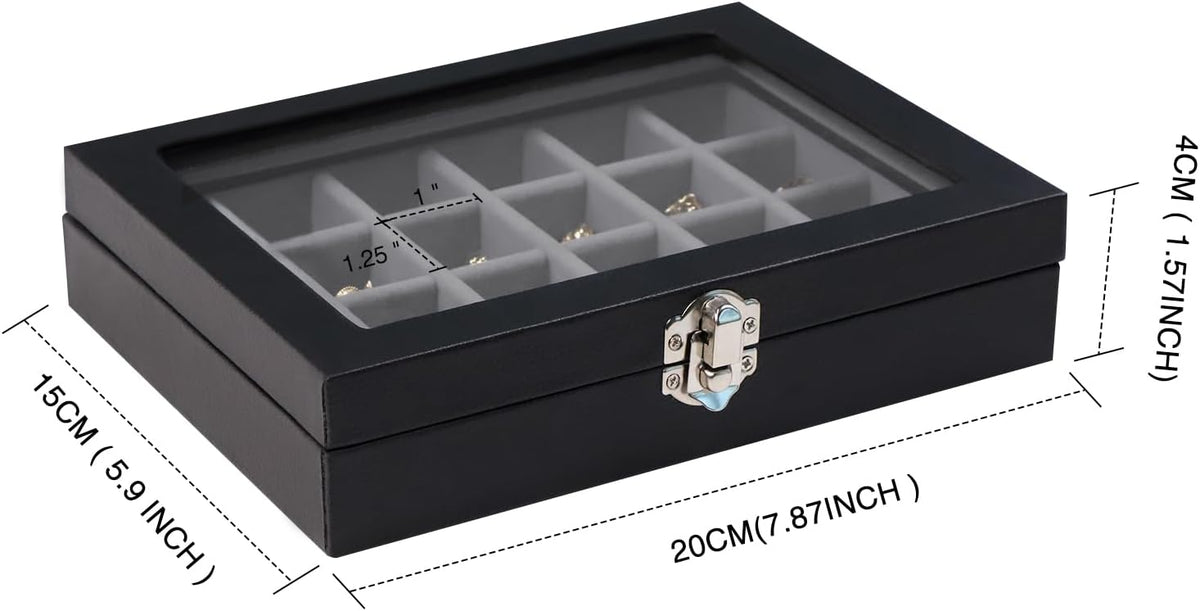 Small Jewelry Organizer 24 Grid Jewelry Box with Clear Lid Velvet Ring Holder Earring Organizer Jewelry Tray for Drawer Jewelry Display Case for Women Gift (Pink)