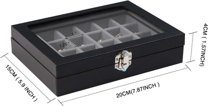 Small Jewelry Organizer 24 Grid Jewelry Box with Clear Lid Velvet Ring Holder Earring Organizer Jewelry Tray for Drawer Jewelry Display Case for Women Gift (Pink)