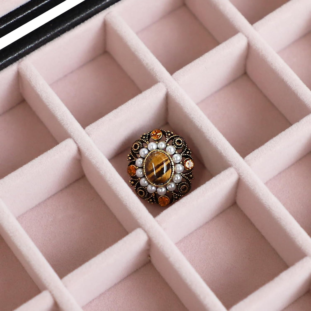 Small Jewelry Organizer 24 Grid Jewelry Box with Clear Lid Velvet Ring Holder Earring Organizer Jewelry Tray for Drawer Jewelry Display Case for Women Gift (Pink)