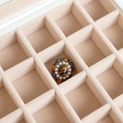 Small Jewelry Organizer 24 Grid Jewelry Box with Clear Lid Velvet Ring Holder Earring Organizer Jewelry Tray for Drawer Jewelry Display Case for Women Gift (Pink)