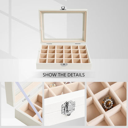 Small Jewelry Organizer 24 Grid Jewelry Box with Clear Lid Velvet Ring Holder Earring Organizer Jewelry Tray for Drawer Jewelry Display Case for Women Gift (Pink)