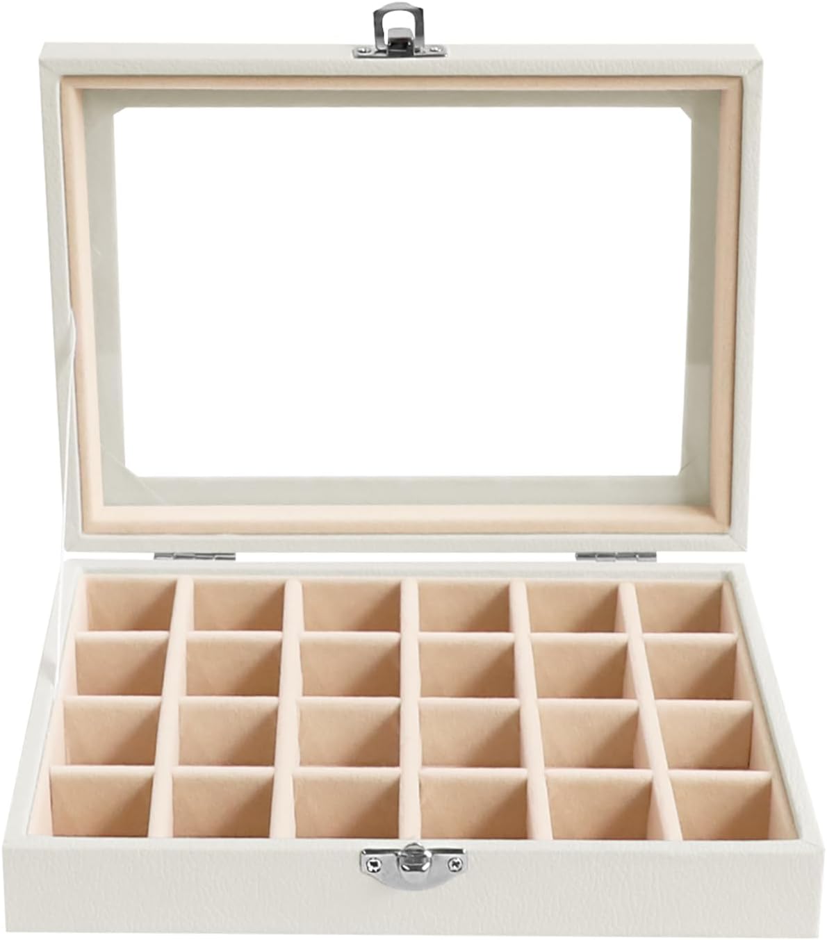 Small Jewelry Organizer 24 Grid Jewelry Box with Clear Lid Velvet Ring Holder Earring Organizer Jewelry Tray for Drawer Jewelry Display Case for Women Gift (Pink)