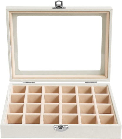 Small Jewelry Organizer 24 Grid Jewelry Box with Clear Lid Velvet Ring Holder Earring Organizer Jewelry Tray for Drawer Jewelry Display Case for Women Gift (Pink)
