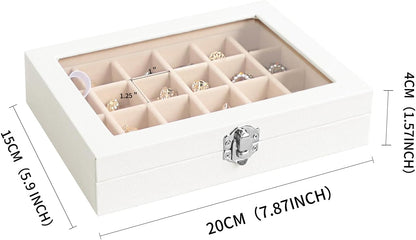 Small Jewelry Organizer 24 Grid Jewelry Box with Clear Lid Velvet Ring Holder Earring Organizer Jewelry Tray for Drawer Jewelry Display Case for Women Gift (Pink)