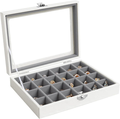 Small Jewelry Organizer 24 Grid Jewelry Box with Clear Lid Velvet Ring Holder Earring Organizer Jewelry Tray for Drawer Jewelry Display Case for Women Gift (Pink)