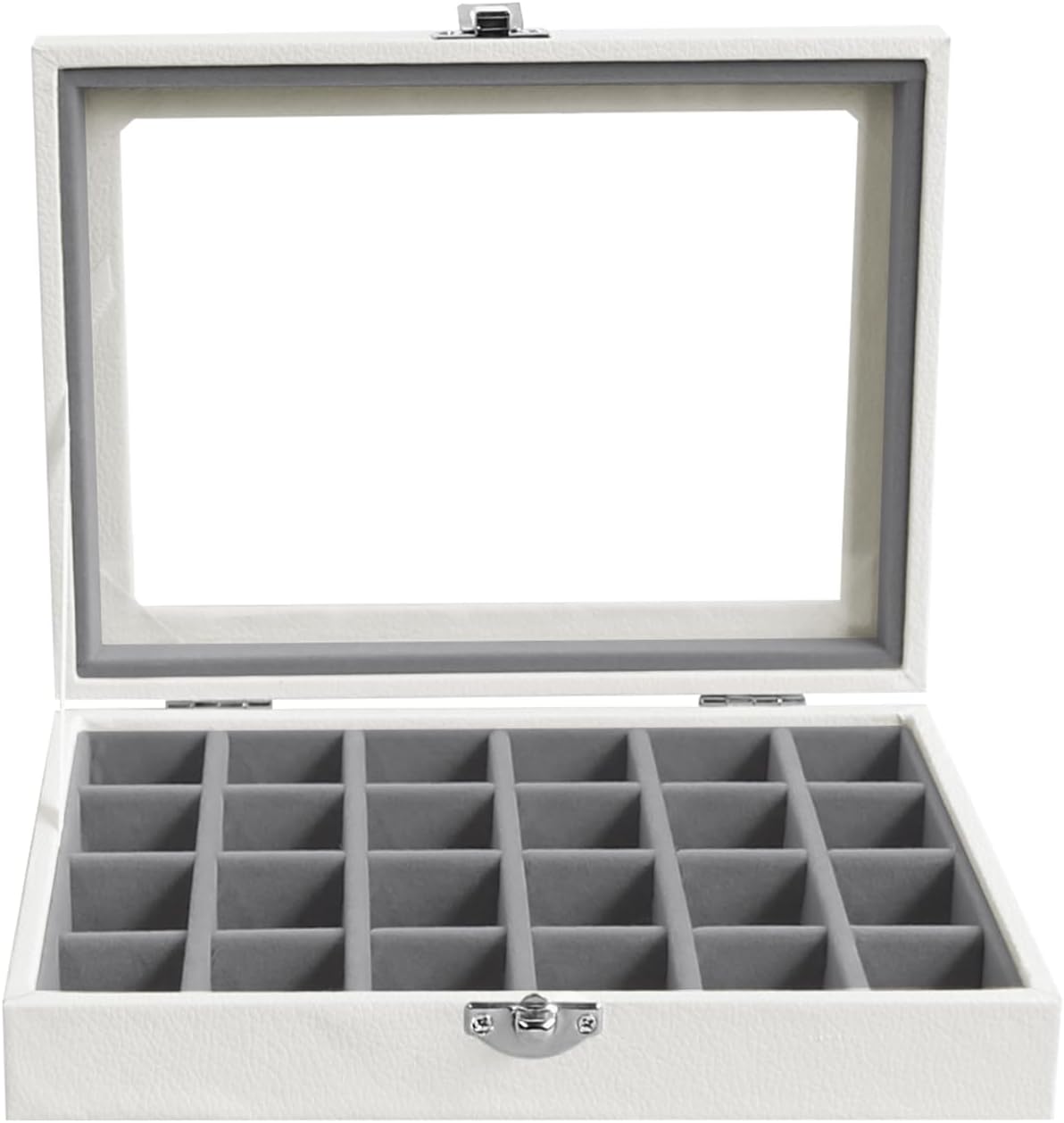 Small Jewelry Organizer 24 Grid Jewelry Box with Clear Lid Velvet Ring Holder Earring Organizer Jewelry Tray for Drawer Jewelry Display Case for Women Gift (Pink)