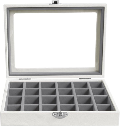Small Jewelry Organizer 24 Grid Jewelry Box with Clear Lid Velvet Ring Holder Earring Organizer Jewelry Tray for Drawer Jewelry Display Case for Women Gift (Pink)
