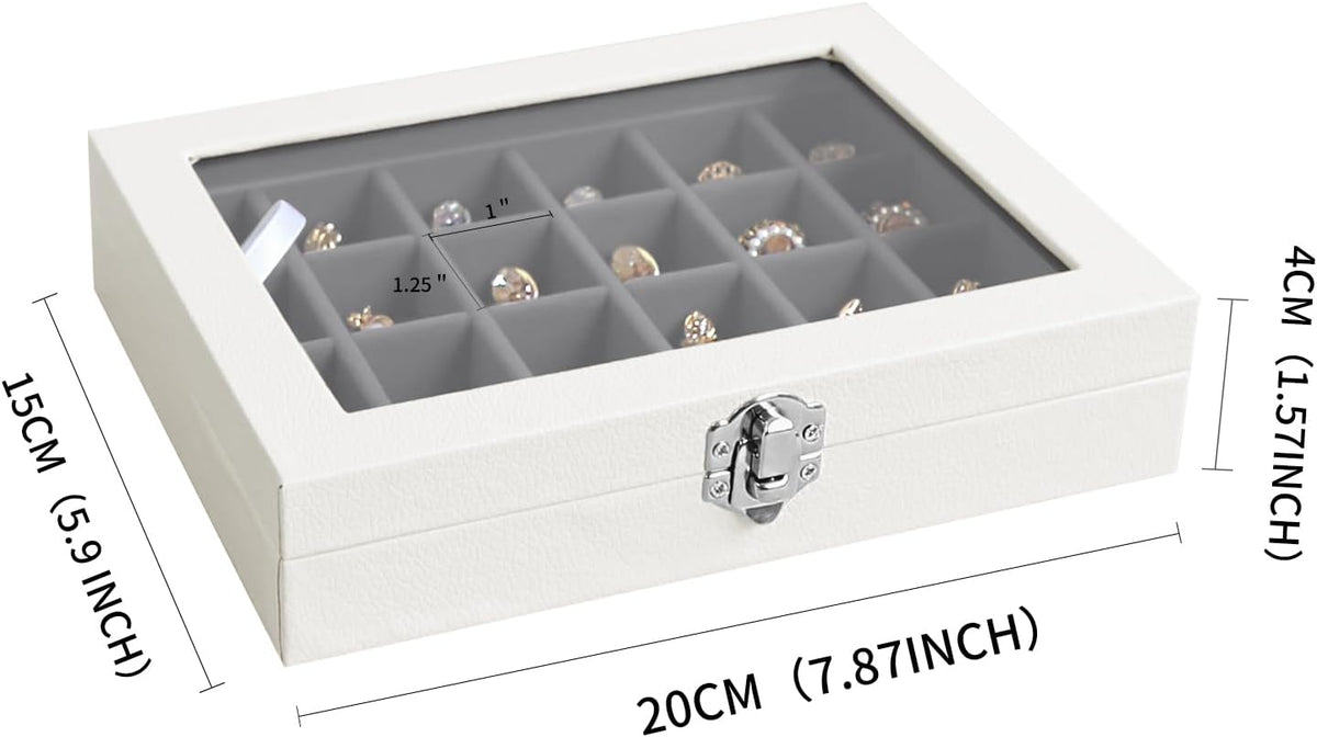 Small Jewelry Organizer 24 Grid Jewelry Box with Clear Lid Velvet Ring Holder Earring Organizer Jewelry Tray for Drawer Jewelry Display Case for Women Gift (Pink)