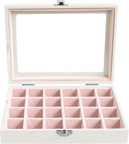 Small Jewelry Organizer 24 Grid Jewelry Box with Clear Lid Velvet Ring Holder Earring Organizer Jewelry Tray for Drawer Jewelry Display Case for Women Gift (Pink)