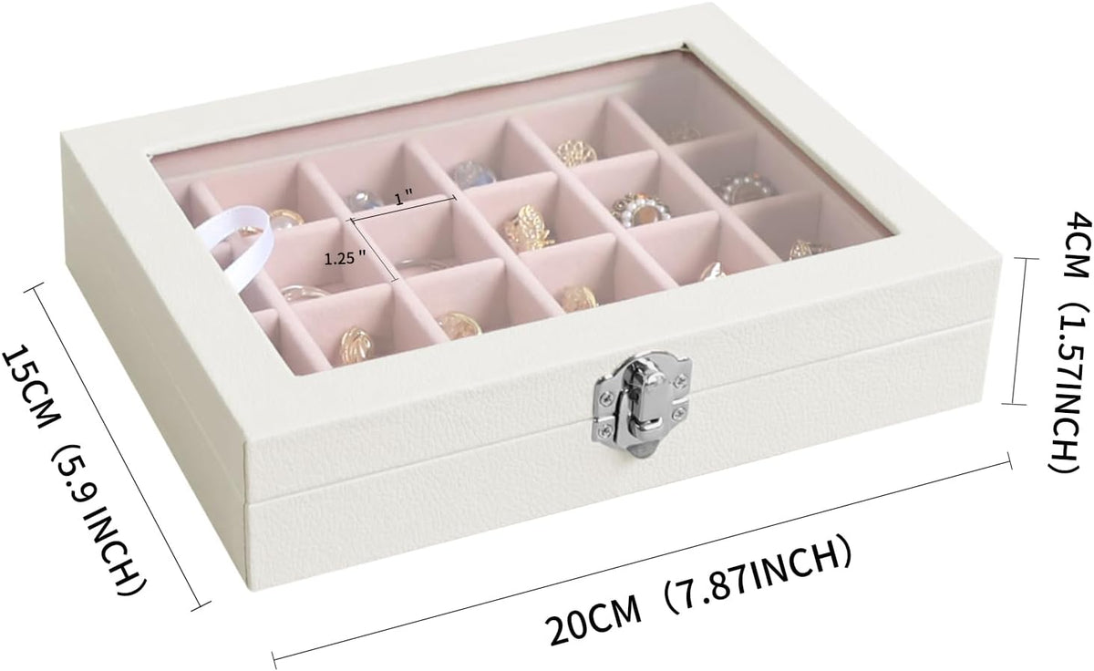 Small Jewelry Organizer 24 Grid Jewelry Box with Clear Lid Velvet Ring Holder Earring Organizer Jewelry Tray for Drawer Jewelry Display Case for Women Gift (Pink)