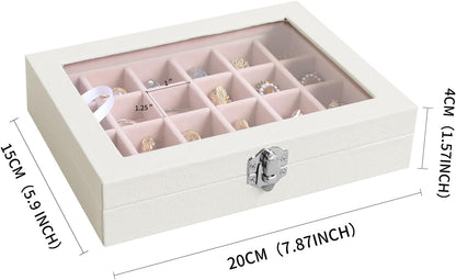 Small Jewelry Organizer 24 Grid Jewelry Box with Clear Lid Velvet Ring Holder Earring Organizer Jewelry Tray for Drawer Jewelry Display Case for Women Gift (Pink)