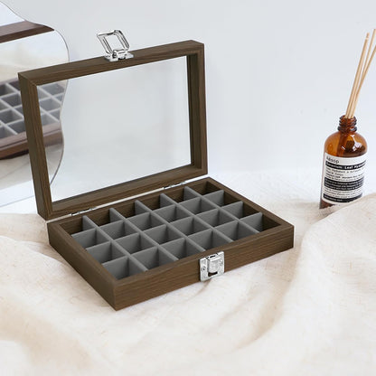 Small Jewelry Organizer 24 Grid Jewelry Box with Clear Lid Velvet Ring Holder Earring Organizer Jewelry Tray for Drawer Jewelry Display Case for Women Gift (Pink)