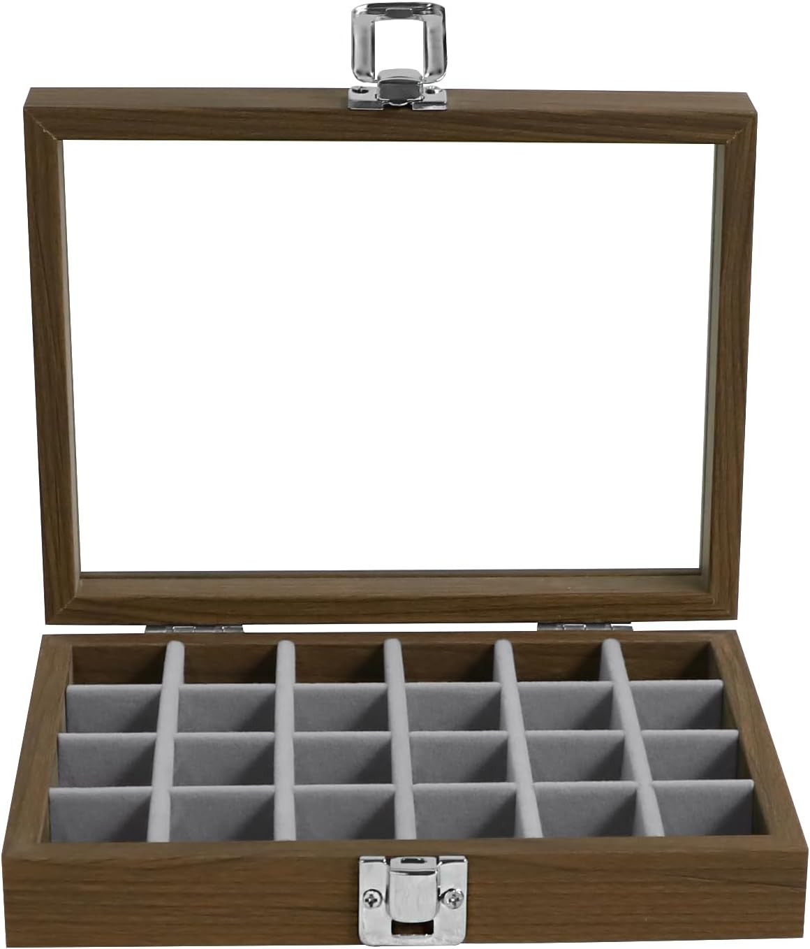 Small Jewelry Organizer 24 Grid Jewelry Box with Clear Lid Velvet Ring Holder Earring Organizer Jewelry Tray for Drawer Jewelry Display Case for Women Gift (Pink)