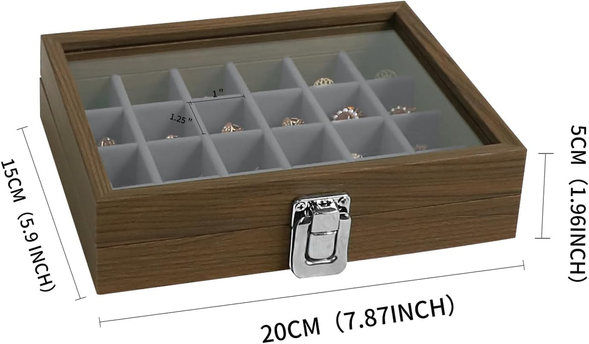 Small Jewelry Organizer 24 Grid Jewelry Box with Clear Lid Velvet Ring Holder Earring Organizer Jewelry Tray for Drawer Jewelry Display Case for Women Gift (Pink)