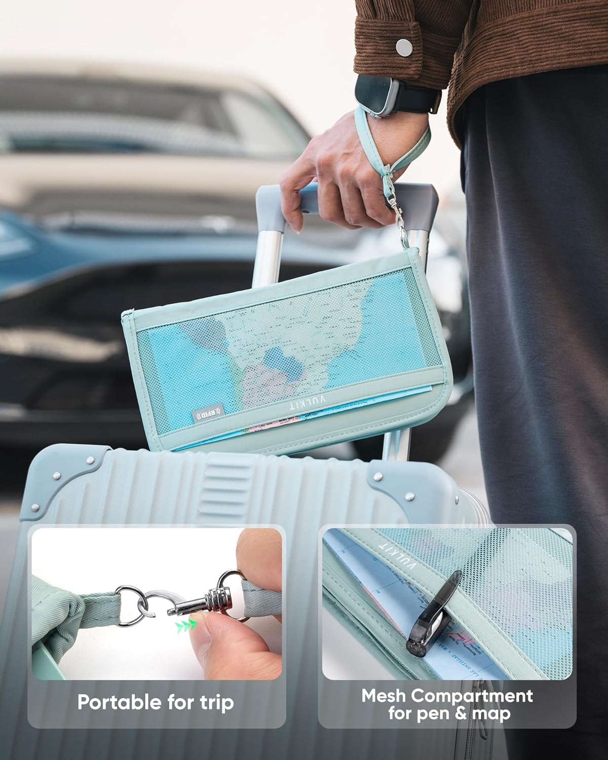 Passport Wallet Passport Family Holder RFID Blocking Travel Card Organizer with Wrist Strap for Men or Women(Grey)