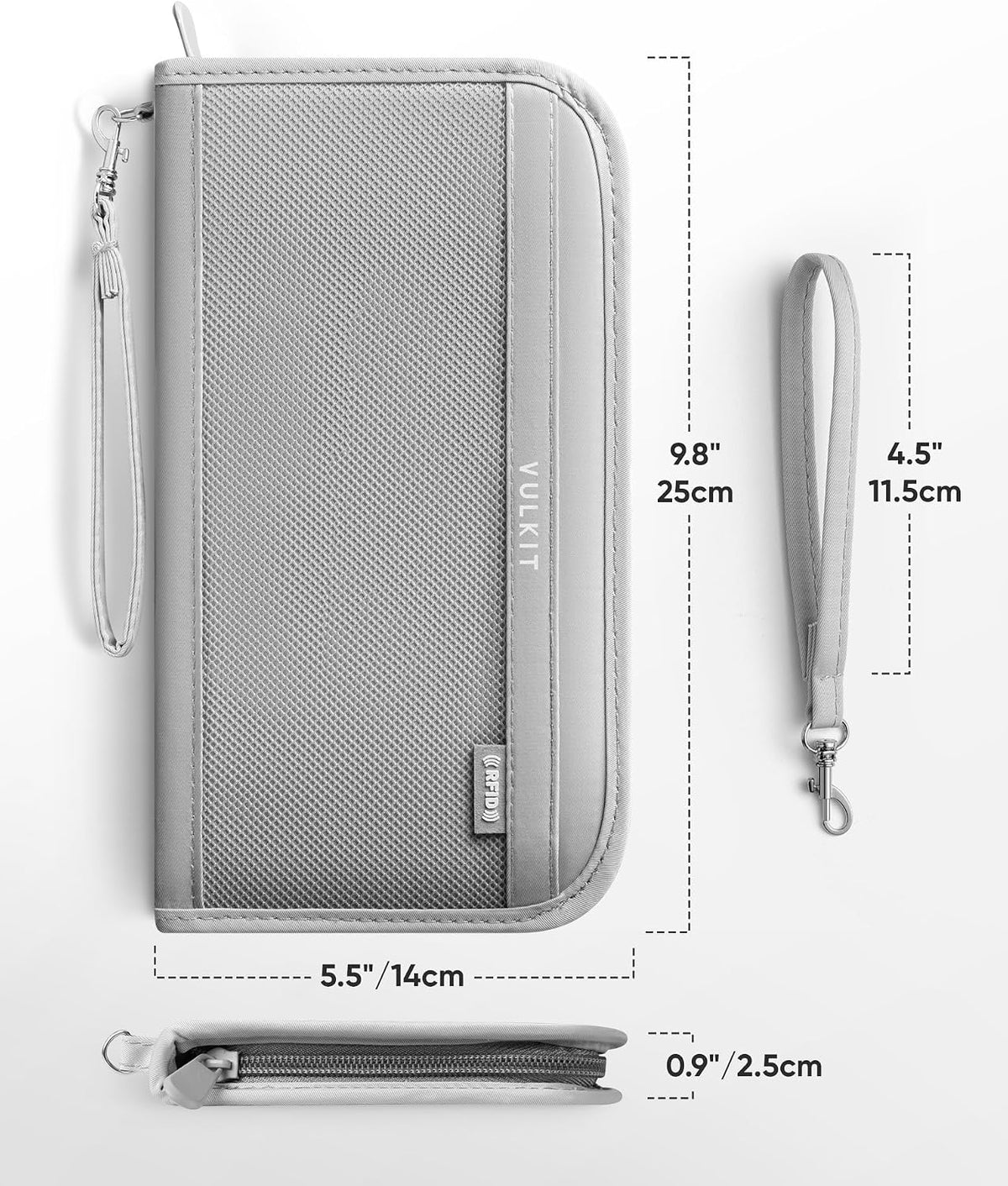 Passport Wallet Passport Family Holder RFID Blocking Travel Card Organizer with Wrist Strap for Men or Women(Grey)