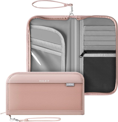 Passport Wallet Passport Family Holder RFID Blocking Travel Card Organizer with Wrist Strap for Men or Women(Grey)