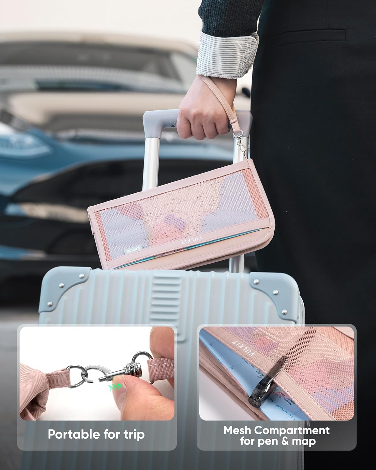 Passport Wallet Passport Family Holder RFID Blocking Travel Card Organizer with Wrist Strap for Men or Women(Grey)