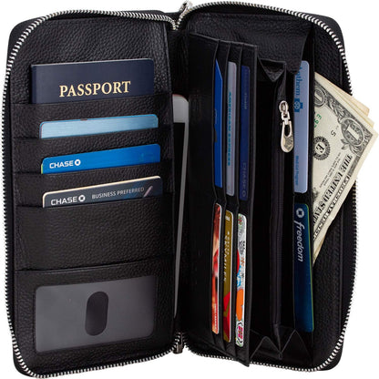 Family Passport Holder for 4, 5 & 6 Passports – Genuine Leather RFID Travel Wallet with Wristlet for Cards, Cash & IDs, Perfect Travel Gift for Women Men