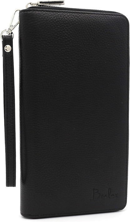 Family Passport Holder for 4, 5 & 6 Passports – Genuine Leather RFID Travel Wallet with Wristlet for Cards, Cash & IDs, Perfect Travel Gift for Women Men