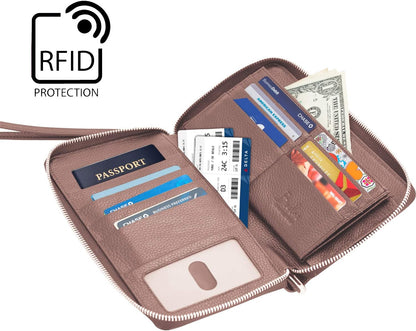 Family Passport Holder for 4, 5 & 6 Passports – Genuine Leather RFID Travel Wallet with Wristlet for Cards, Cash & IDs, Perfect Travel Gift for Women Men