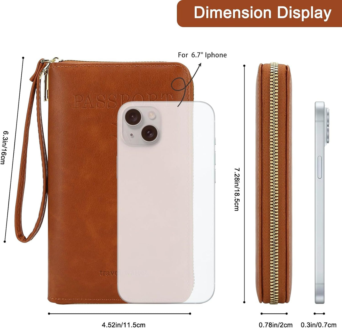 Leather Passport Cover Case with Wristlet, RFID Blocking Passport Holder Credit Cards Case for Men Women, Travel Accessories Organizer Pouch Bag, Brown