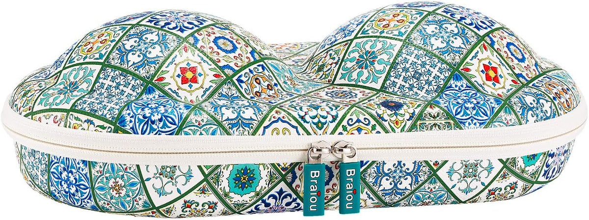 Bra Case Premium Lingerie Travel Bag Zip Underwear Organizer Bag for A-C Cup (Green Plaid)