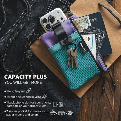 RFID Blocking Travel Wallet for Men Women, Water Resistant Passport & Phone Holder with Detachable Lanyard and Key Ring, Lightweight Zipper Travel Wallet
