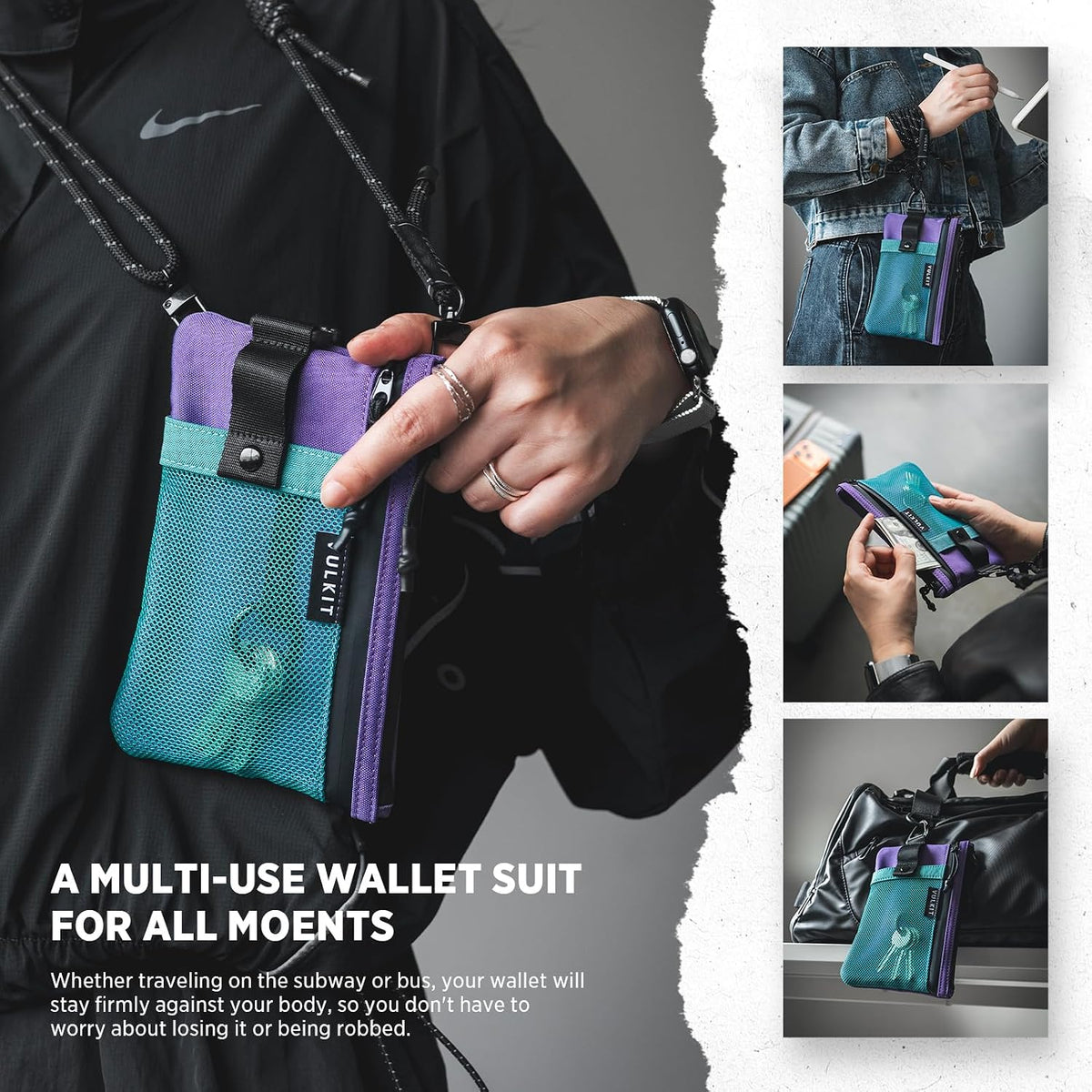 RFID Blocking Travel Wallet for Men Women, Water Resistant Passport & Phone Holder with Detachable Lanyard and Key Ring, Lightweight Zipper Travel Wallet
