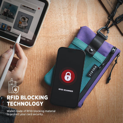 RFID Blocking Travel Wallet for Men Women, Water Resistant Passport & Phone Holder with Detachable Lanyard and Key Ring, Lightweight Zipper Travel Wallet