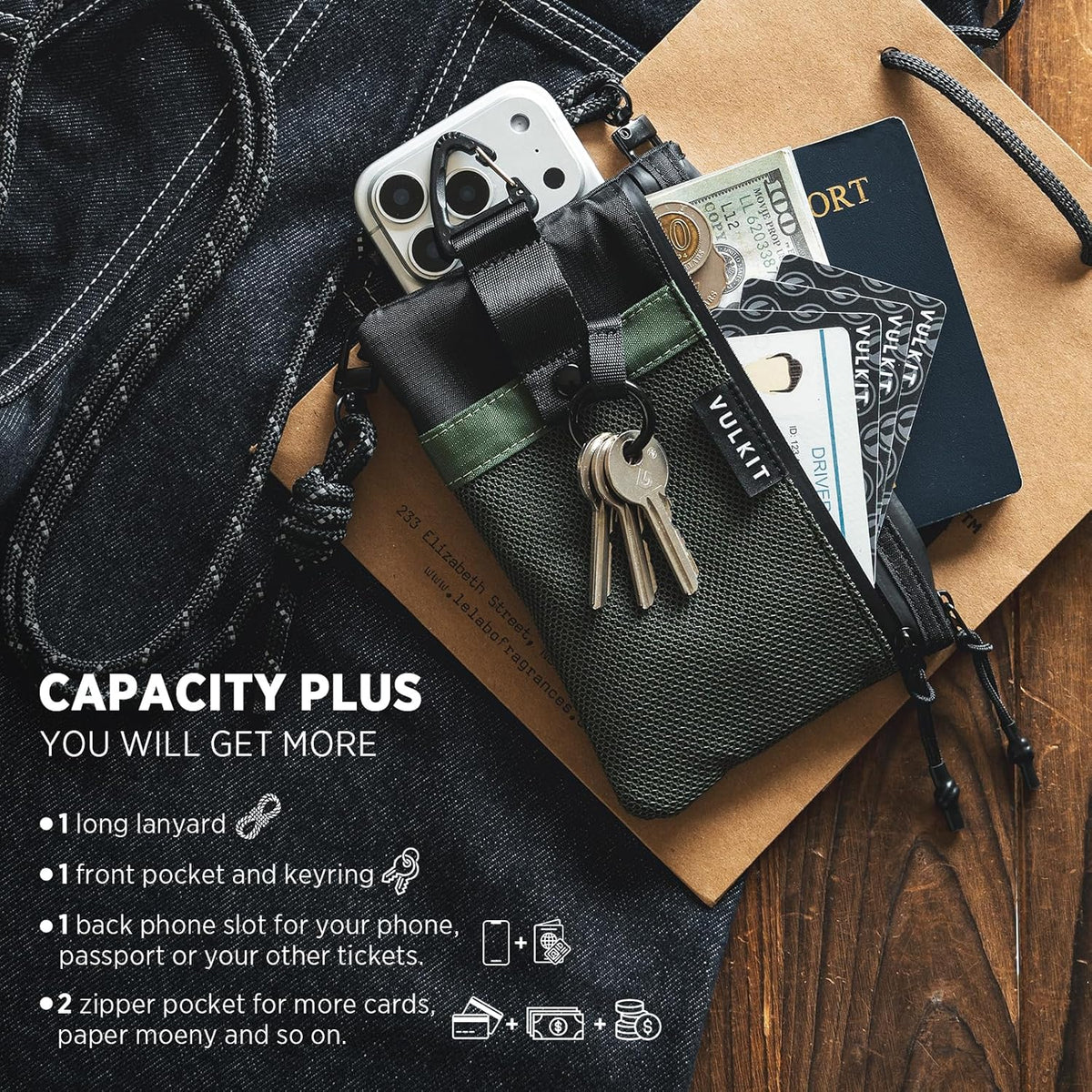 RFID Blocking Travel Wallet for Men Women, Water Resistant Passport & Phone Holder with Detachable Lanyard and Key Ring, Lightweight Zipper Travel Wallet