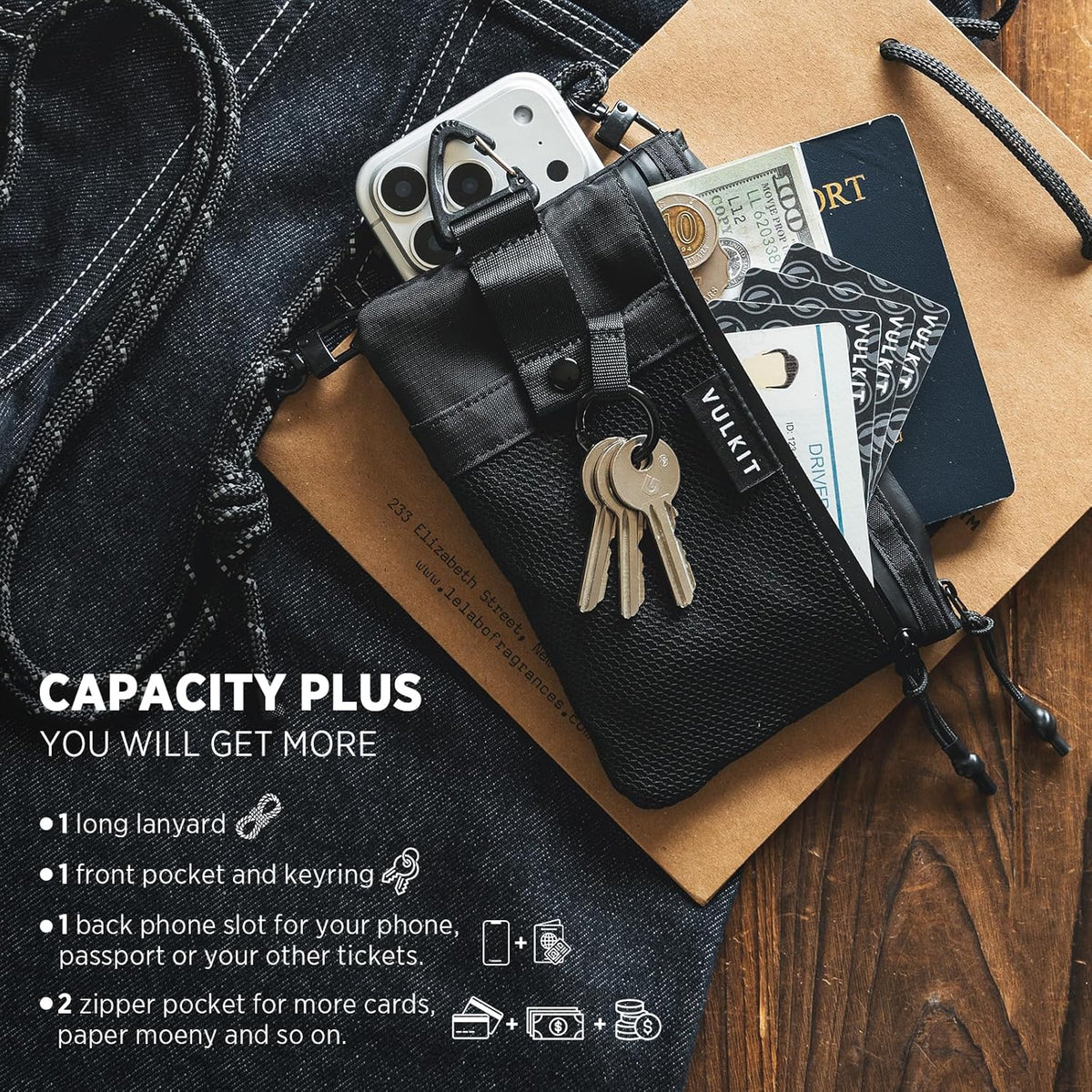RFID Blocking Travel Wallet for Men Women, Water Resistant Passport & Phone Holder with Detachable Lanyard and Key Ring, Lightweight Zipper Travel Wallet