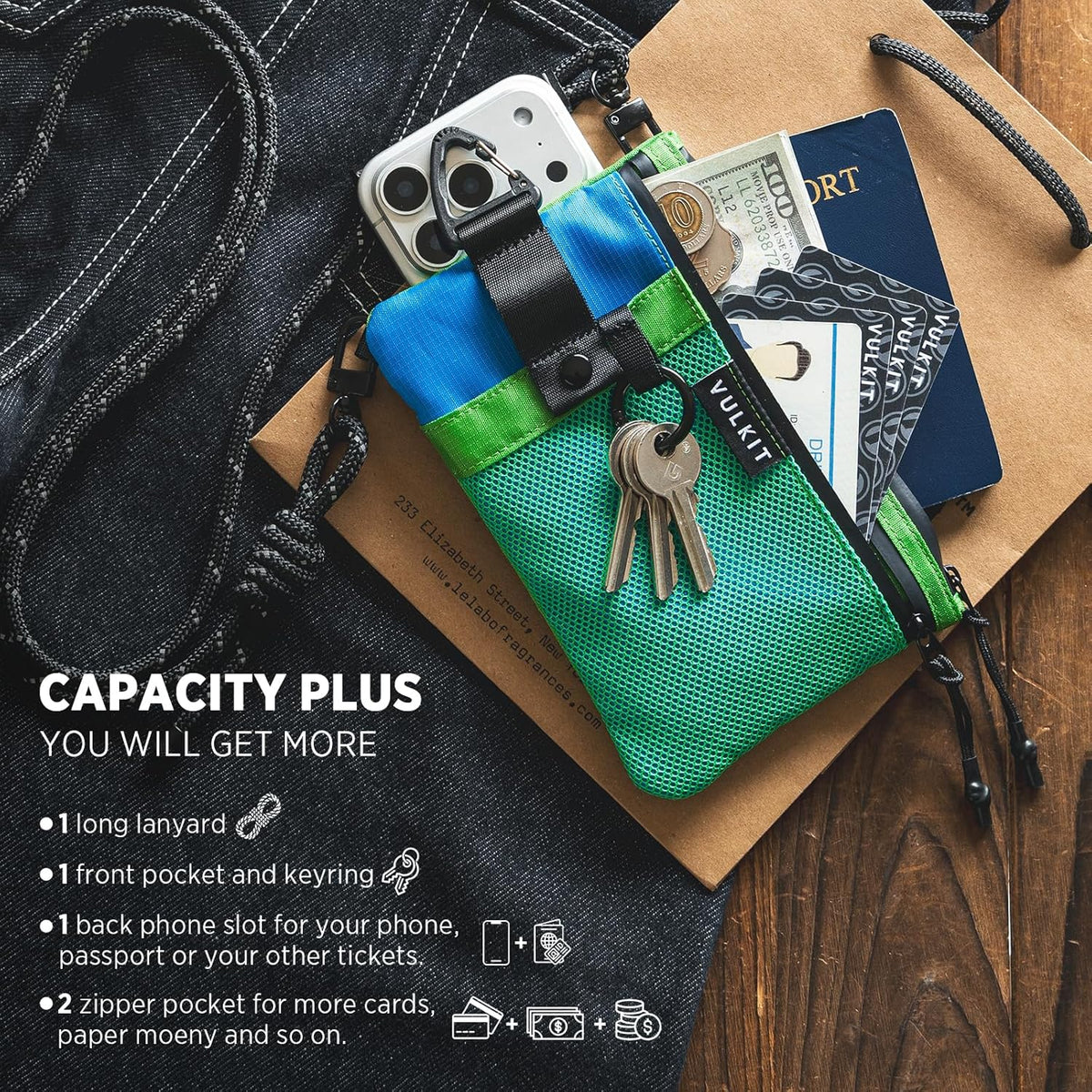 RFID Blocking Travel Wallet for Men Women, Water Resistant Passport & Phone Holder with Detachable Lanyard and Key Ring, Lightweight Zipper Travel Wallet