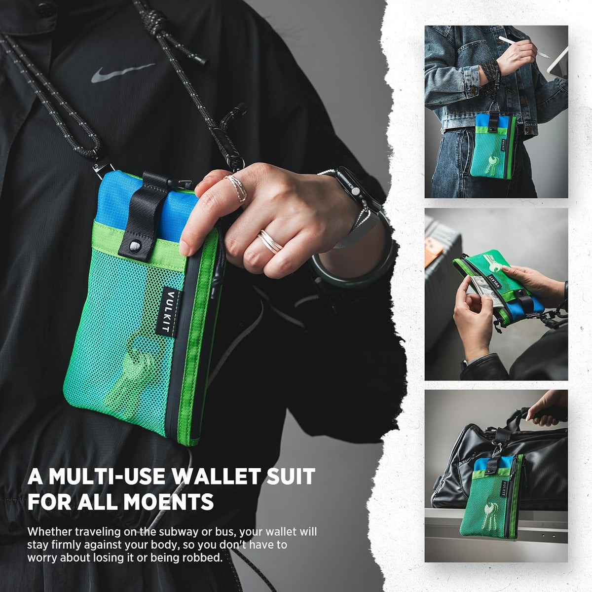 RFID Blocking Travel Wallet for Men Women, Water Resistant Passport & Phone Holder with Detachable Lanyard and Key Ring, Lightweight Zipper Travel Wallet