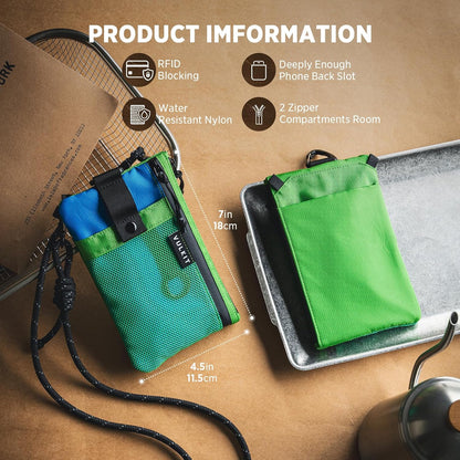 RFID Blocking Travel Wallet for Men Women, Water Resistant Passport & Phone Holder with Detachable Lanyard and Key Ring, Lightweight Zipper Travel Wallet