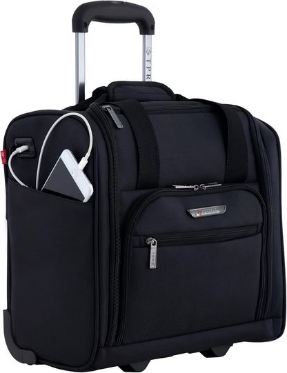 TPRC 15" Smart Underseat Carry-On Luggage with USB Charging Port, Navy Blue