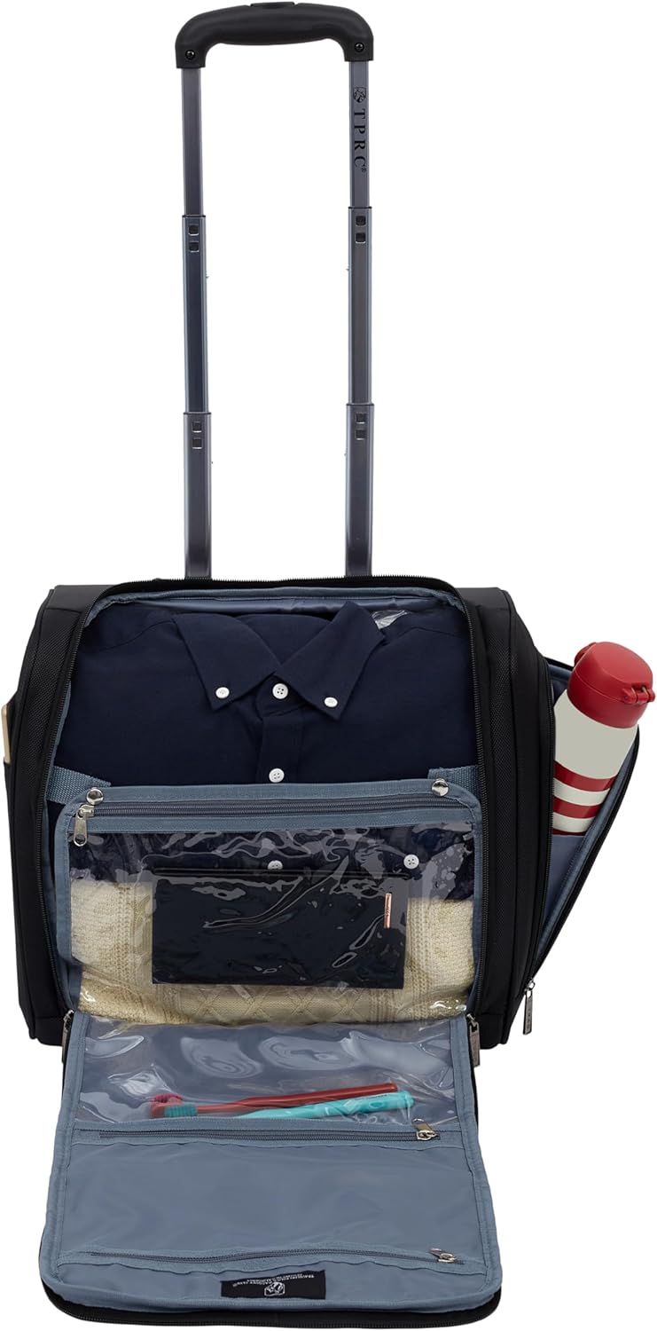TPRC 15" Smart Underseat Carry-On Luggage with USB Charging Port, Navy Blue