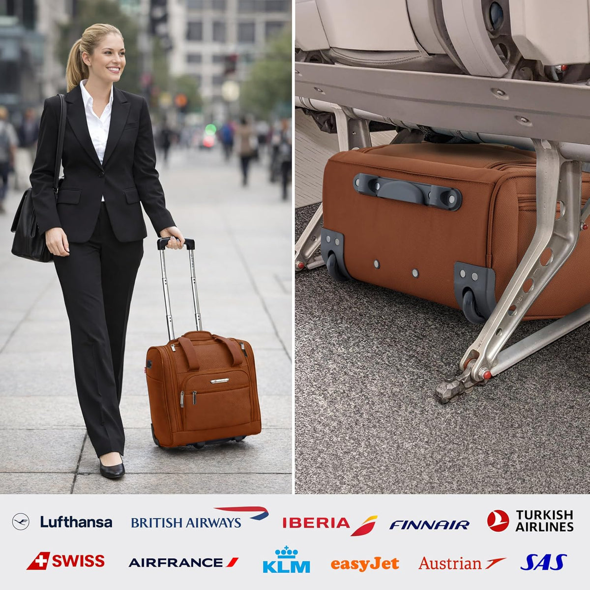 TPRC 15" Smart Underseat Carry-On Luggage with USB Charging Port, Navy Blue