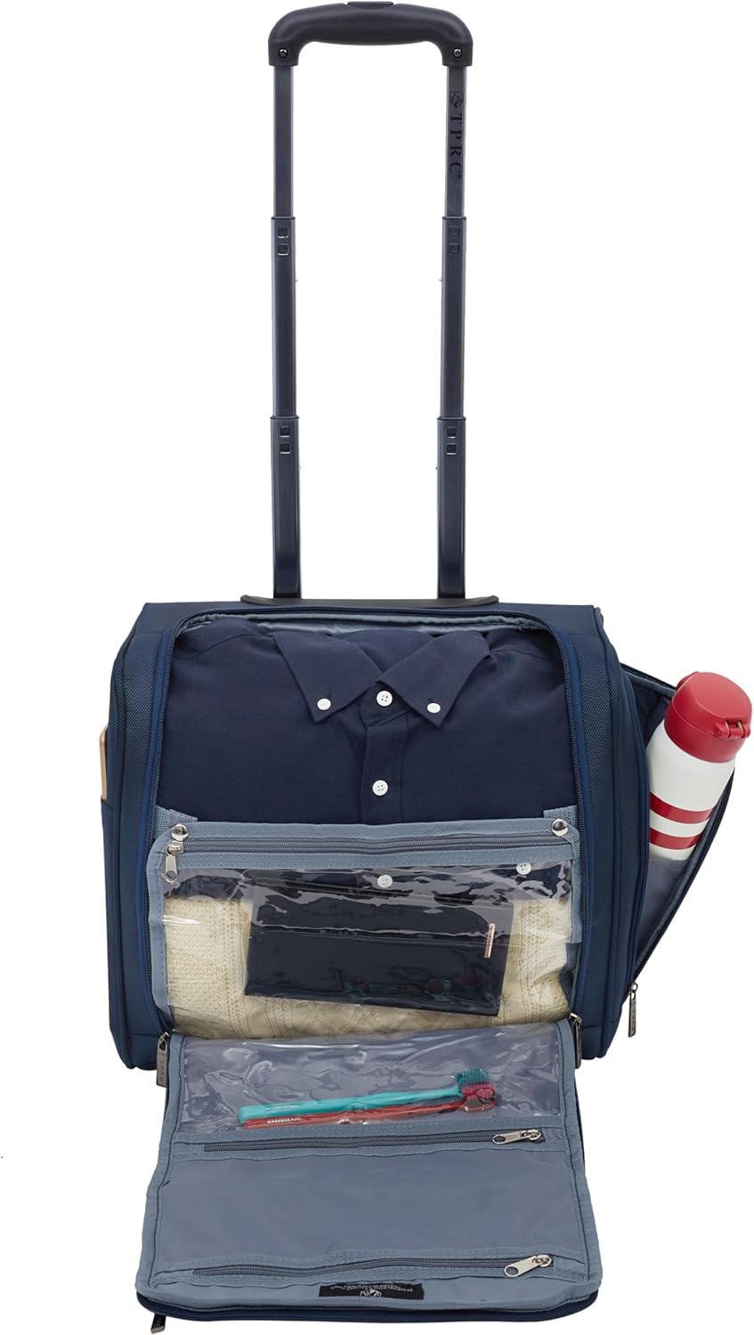TPRC 15" Smart Underseat Carry-On Luggage with USB Charging Port, Navy Blue