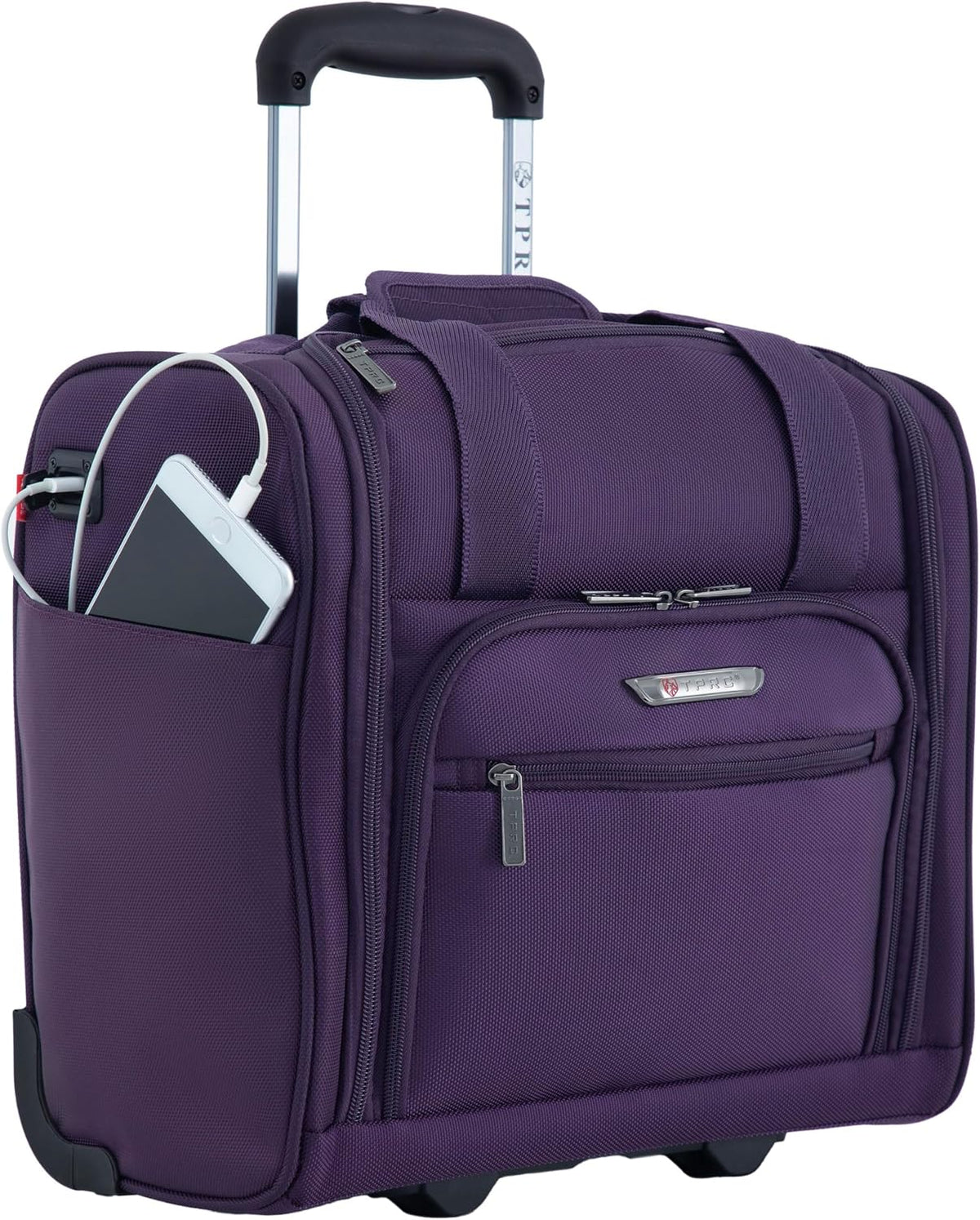 TPRC 15" Smart Underseat Carry-On Luggage with USB Charging Port, Navy Blue