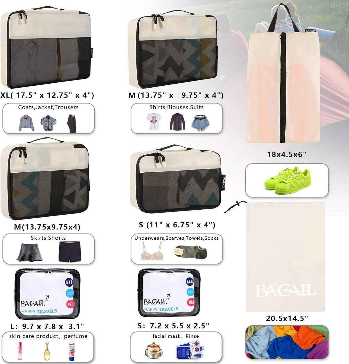 8 Set/9 Set Packing Cubes Luggage Packing Organizer for Travel, Suitcase Packing Bags for Travel Accessories