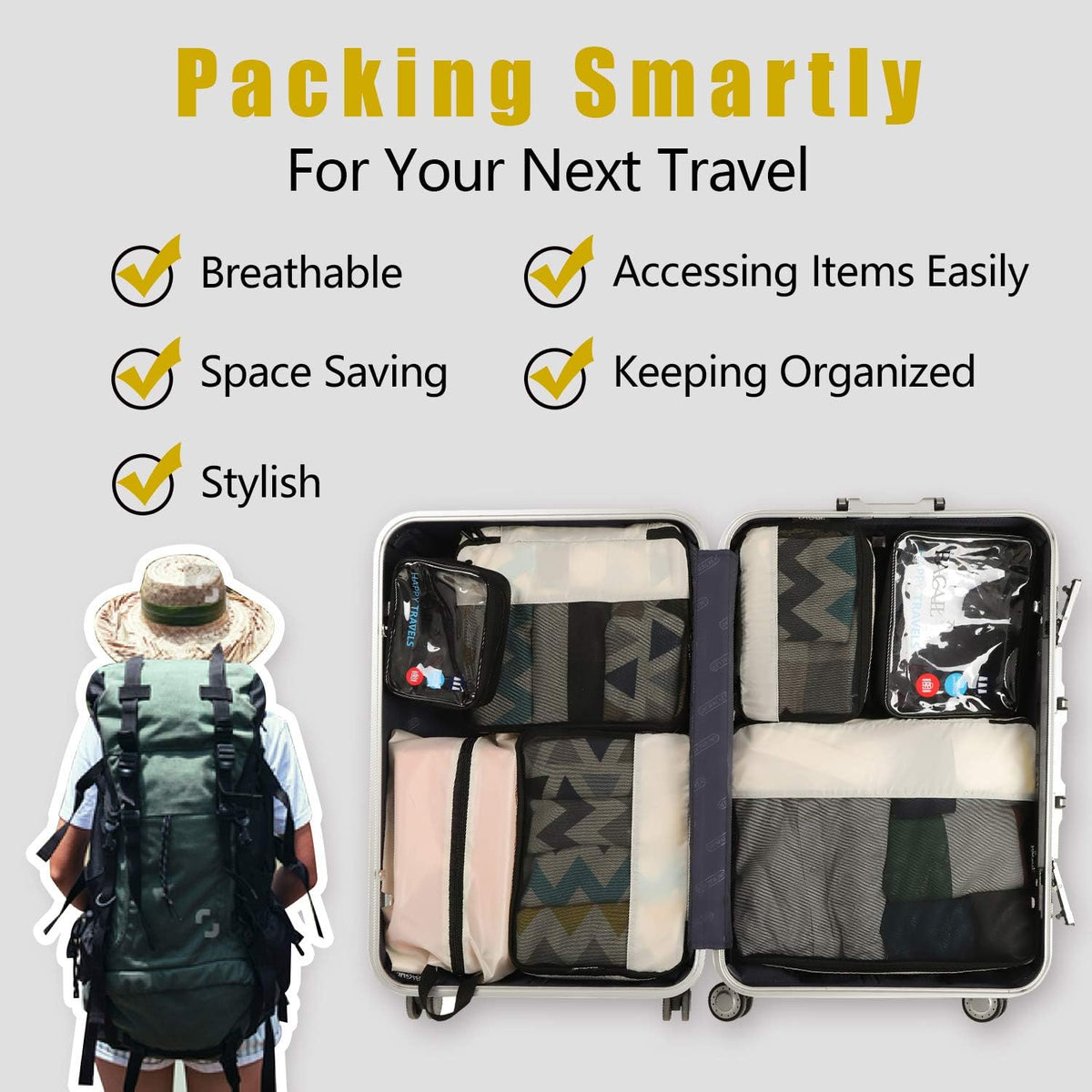 8 Set/9 Set Packing Cubes Luggage Packing Organizer for Travel, Suitcase Packing Bags for Travel Accessories