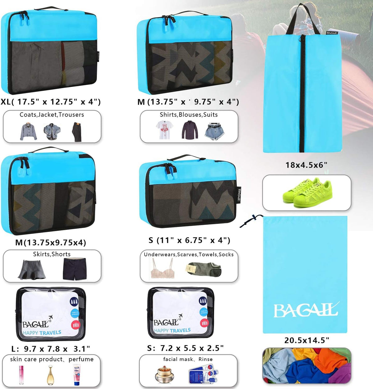 8 Set/9 Set Packing Cubes Luggage Packing Organizer for Travel, Suitcase Packing Bags for Travel Accessories