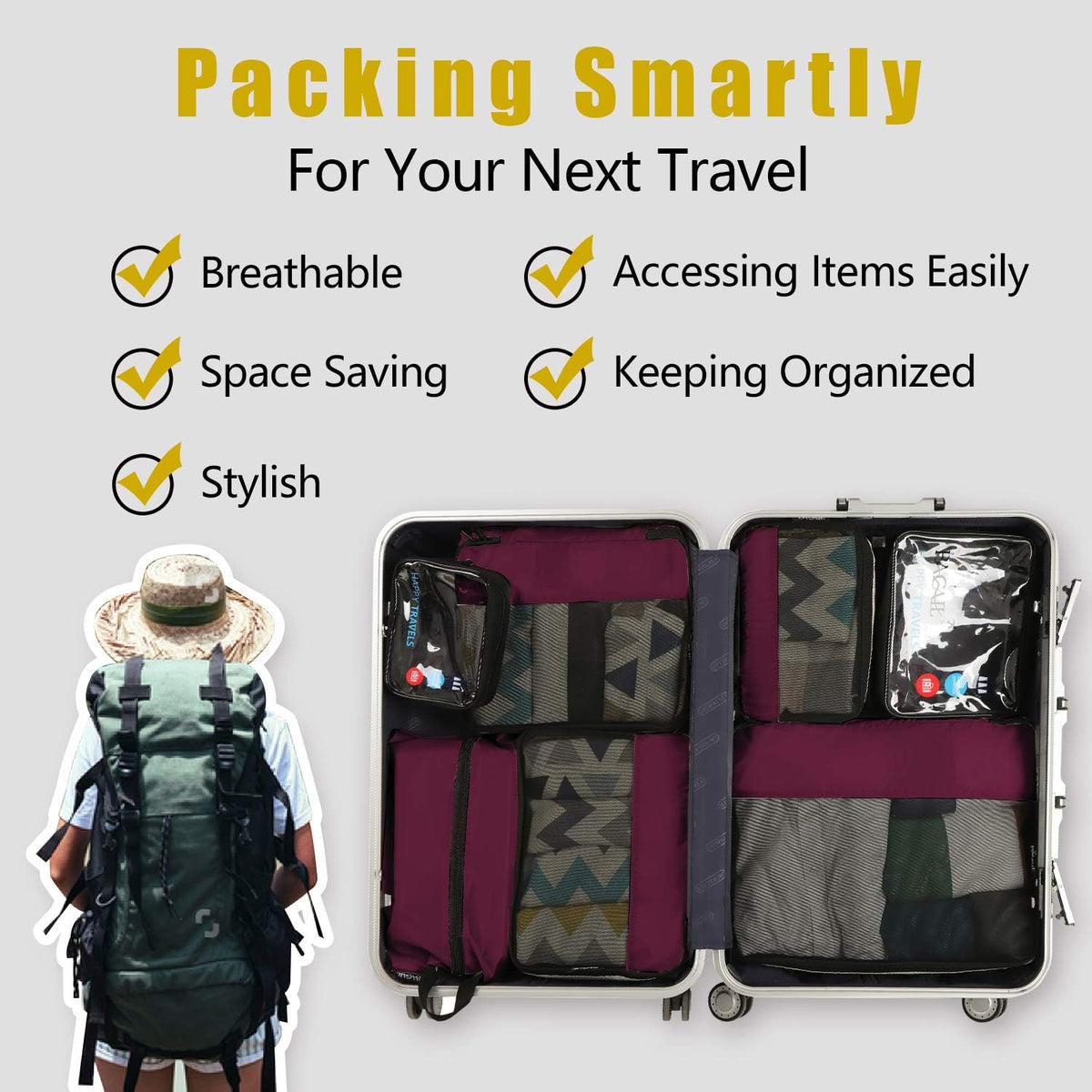 8 Set/9 Set Packing Cubes Luggage Packing Organizer for Travel, Suitcase Packing Bags for Travel Accessories