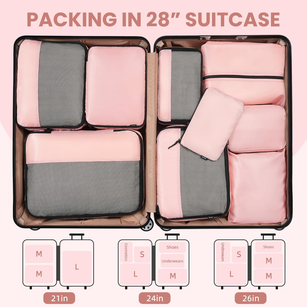 8 Set/9 Set Packing Cubes Luggage Packing Organizer for Travel, Suitcase Packing Bags for Travel Accessories